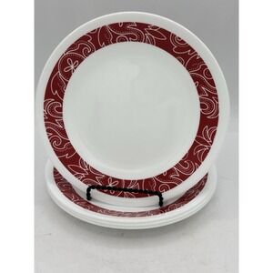 Set of 4 Corelle BANDHANI Red Bread Dessert Plates 6.75" Vitrelle Corning NWOB